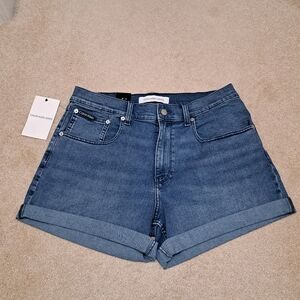 New! Calvin Klein Denim Shorts Women's Size 32 Blue High Rise Stretch Casual